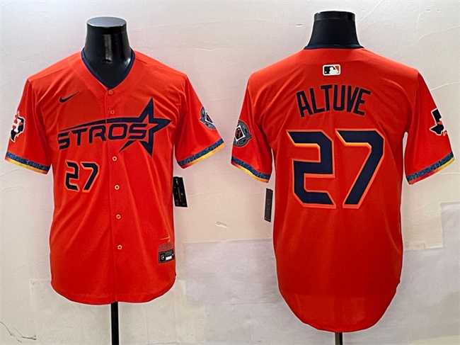 Men%27s Houston Astros #27 Jose Altuve Orange 2025 City Connect With Texas Patch Limited Stitched Jersey
